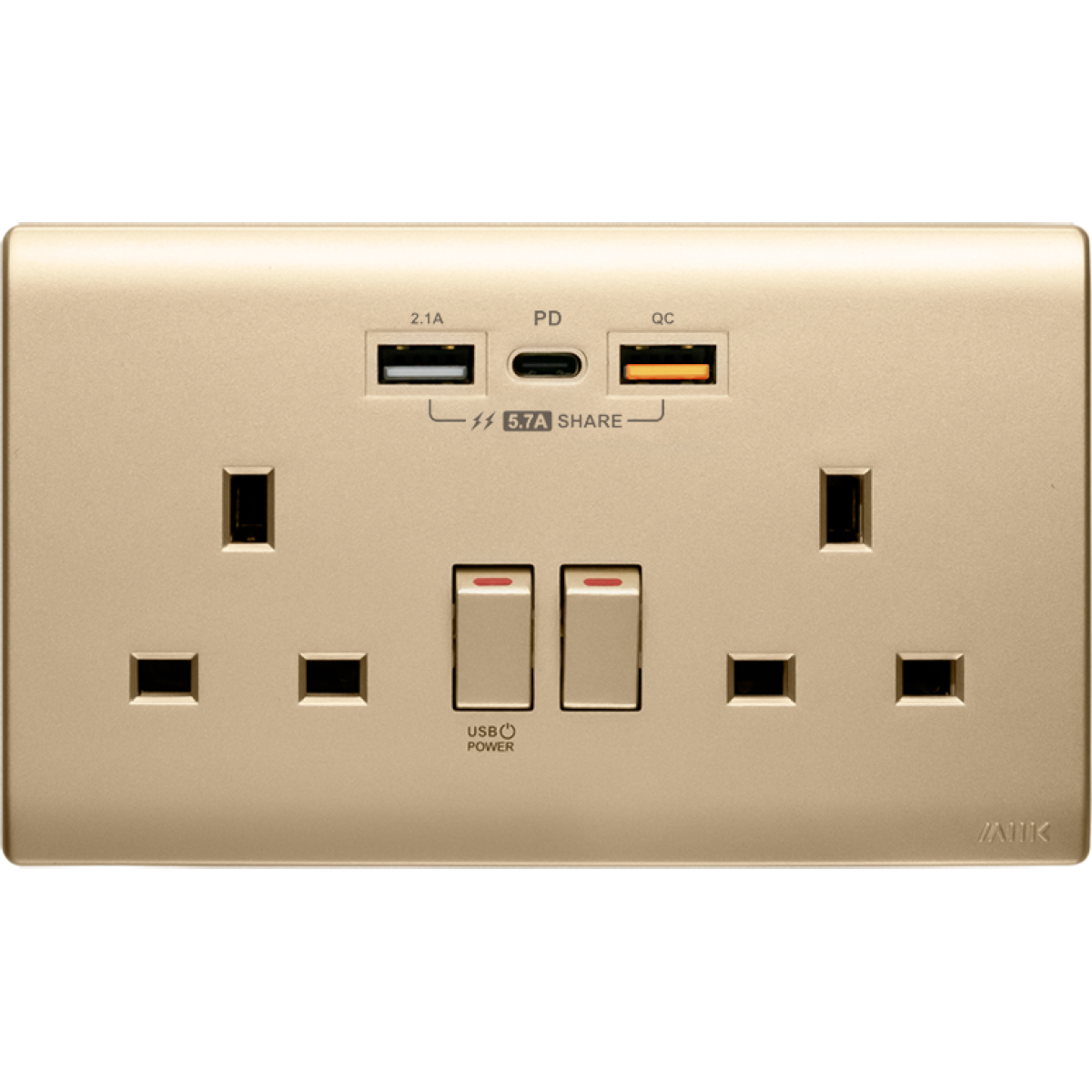 M2K PD202AP5-CG 5.7A 孖位 PD/QC USB 電掣插座 (金色)